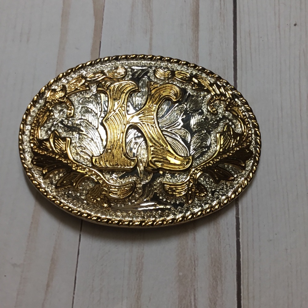 Monogram Initial  “K” Belt Buckle Gold & Silver